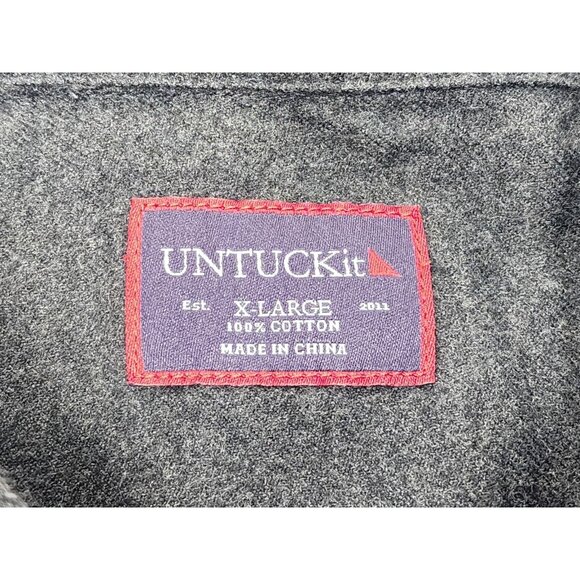 UnTuckit Mens 100% Cotton Long Sleeve Button Down Flannel Shirt Gray Size XL - Picture 8 of 8